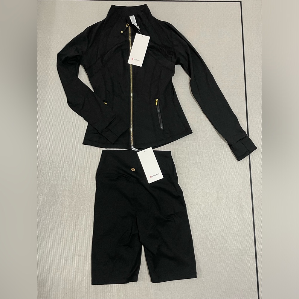 lululemon athletica Black Zip Bomber Jacket with High-Waist Biker Shorts